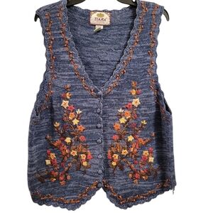 Vintage 1997 Tiara Blue Brown Orange Knit Button Front Vest